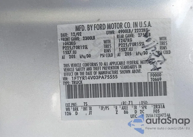 1FTYR14V03PA75555: 44237758