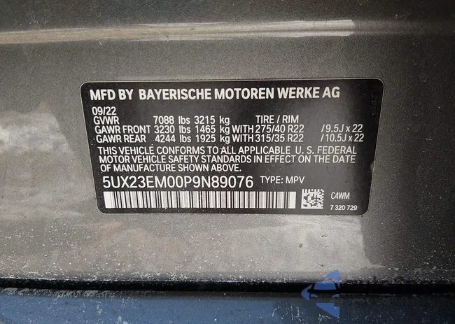 5UX23EM00P9N89076: 44237002