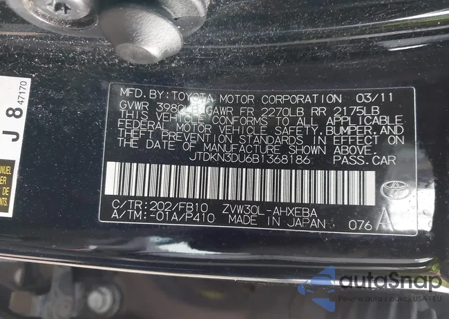 JTDKN3DU6B1368186: 44237278