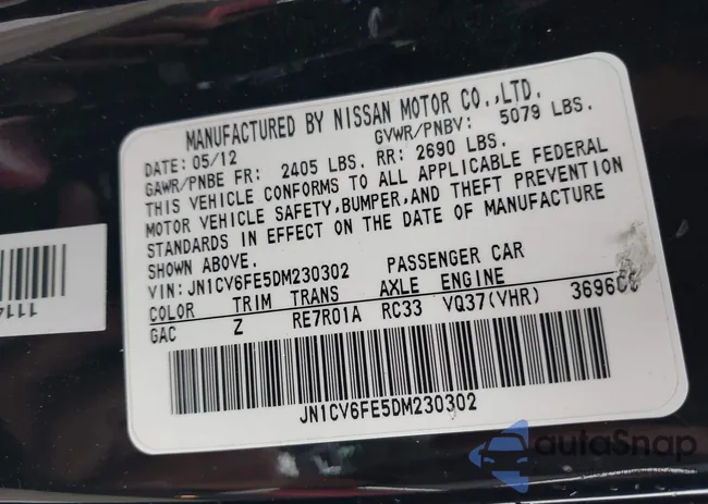 JN1CV6FE5DM230302: 44238748