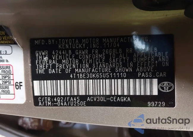 4T1BE30K65U511110: 44239459