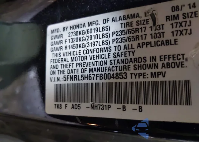 5FNRL5H67FB004853: 44239623