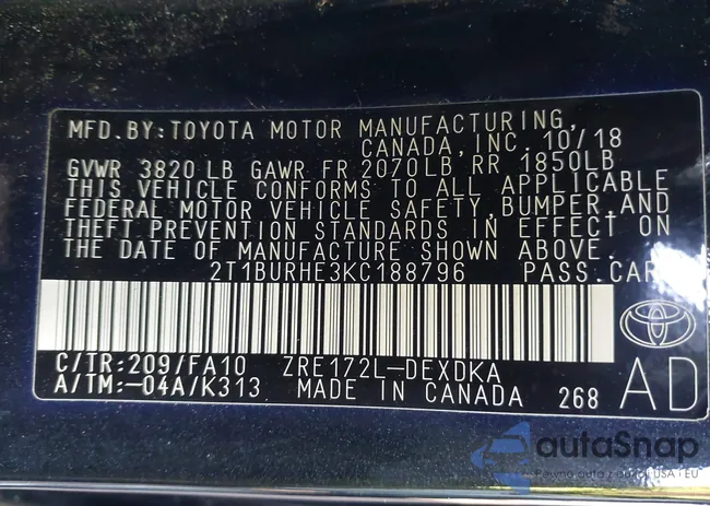 2T1BURHE3KC188796: 44239628