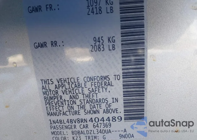 1N4BL4BV8RN404489: 44239027