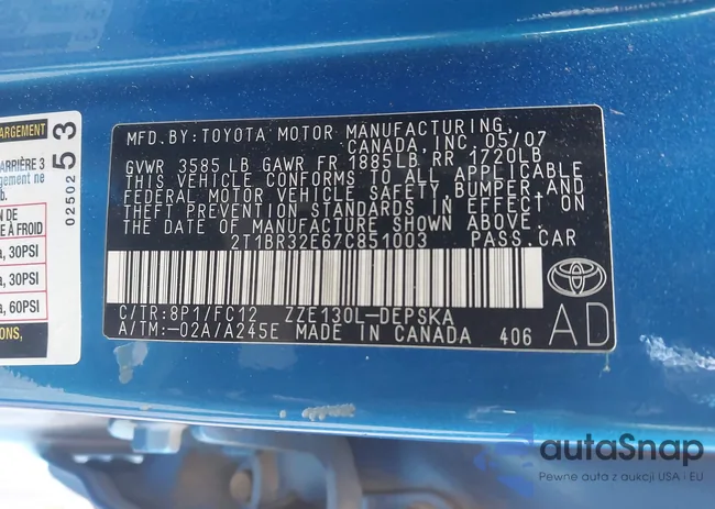 2T1BR32E67C851003: 44240333