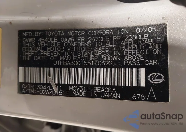 JTHBA30G155140622: 44240048