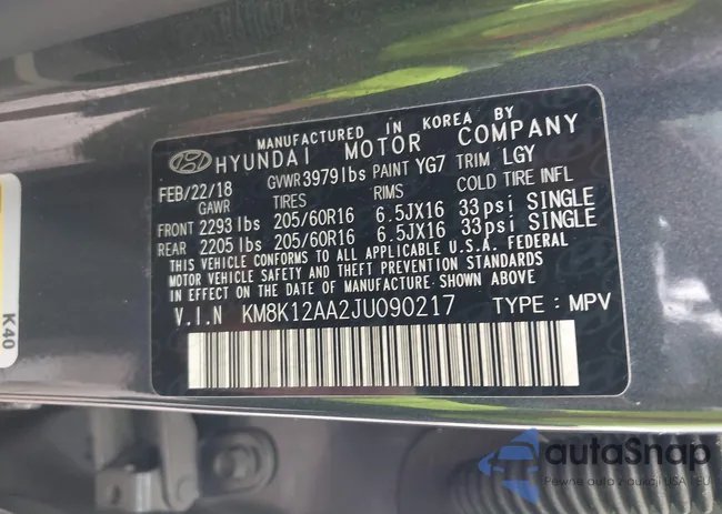 KM8K12AA2JU090217: 44240086