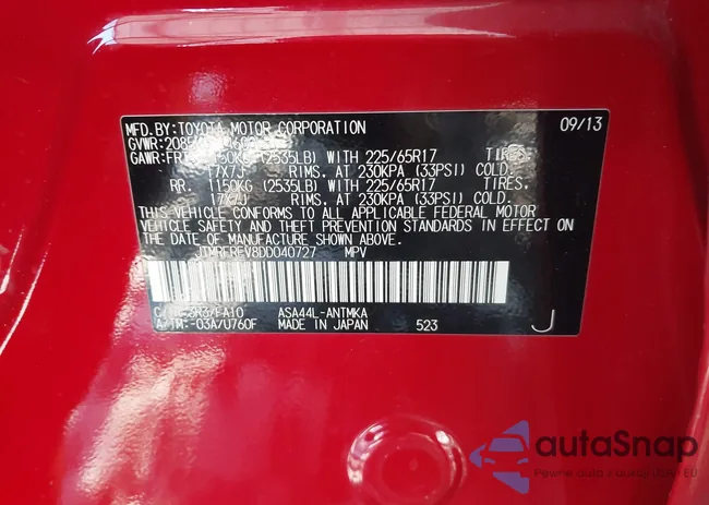 JTMRFREV8DD040727: 44240119