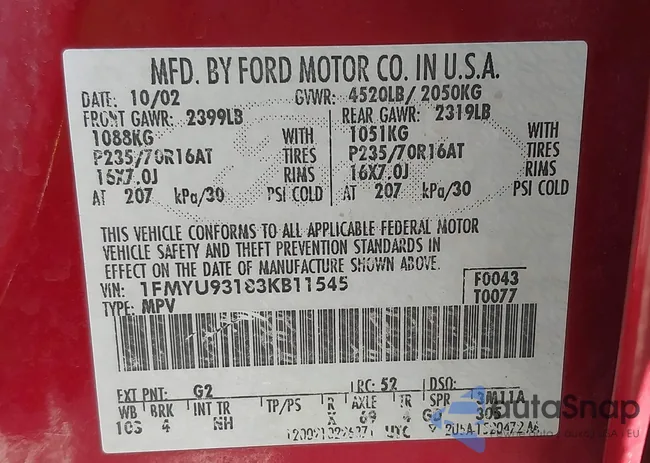 1FMYU93183KB11545: 44241567