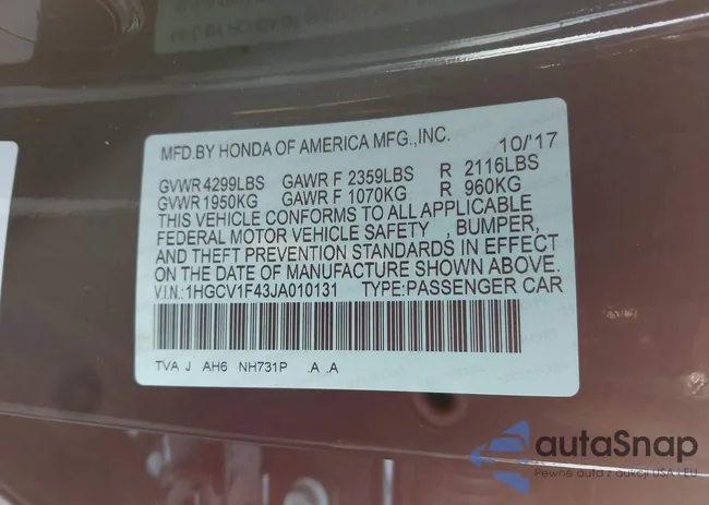 1HGCV1F43JA010131: 44241591