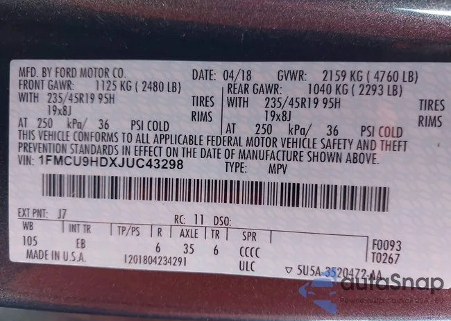 1FMCU9HDXJUC43298: 44241667