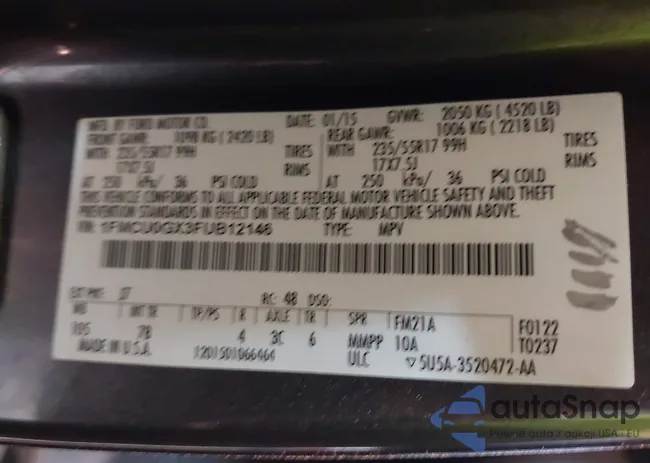 1FMCU0GX3FUB12146: 44242411