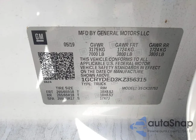 1GCRYDED3KZ356315: 44242470