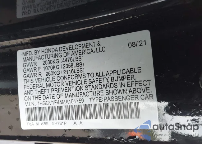 1HGCV1F45MA101759: 44242515