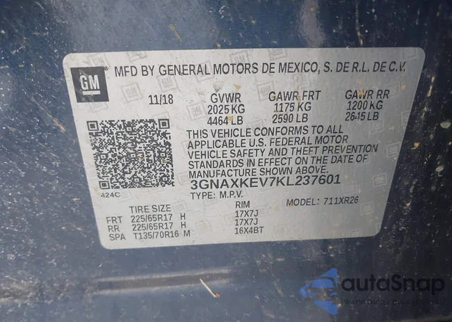 3GNAXKEV7KL237601: 44242531