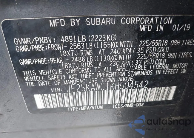 JF2SKAWC1KH504542: 44242535