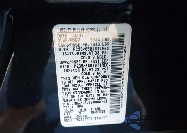 JN8AZ18U89W000205: 44242545