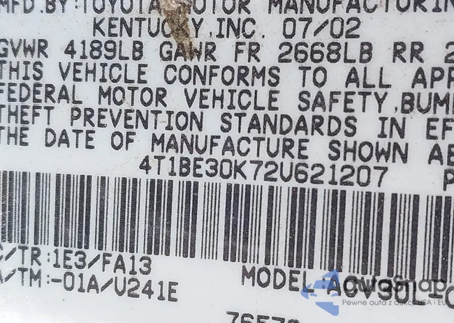 4T1BE30K72U621207: 44242577