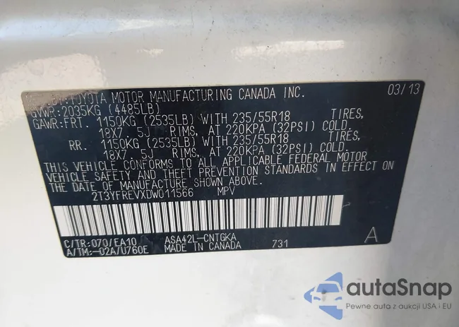 2T3YFREVXDW011566: 44242042