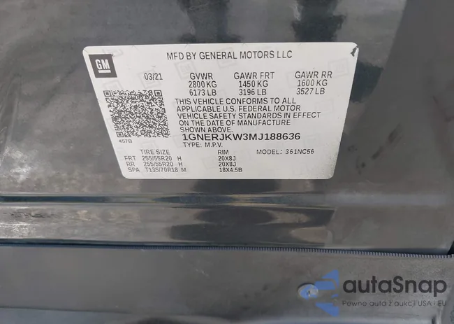 1GNERJKW3MJ188636: 44243435