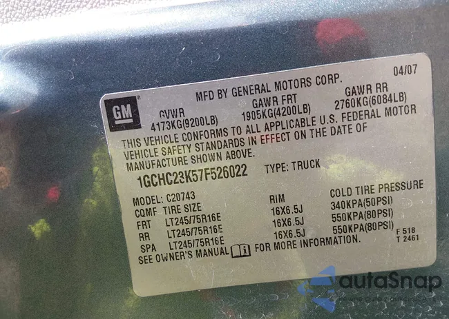 1GCHC23K57F526022: 44243526