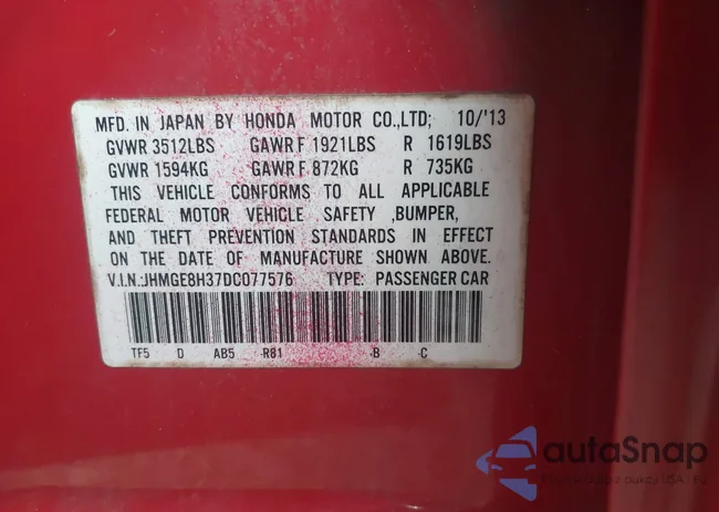 JHMGE8H37DC077576: 44243631