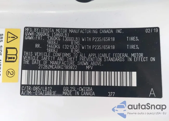 2T2BZMCAXKC189822: 44243046