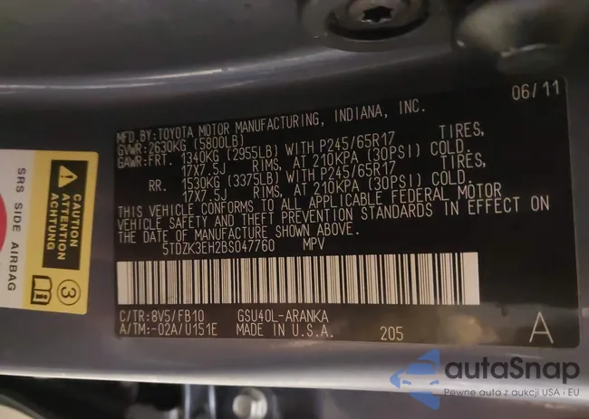 5TDZK3EH2BS047760: 44244444