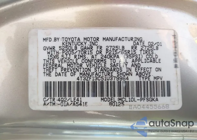 4T3ZF13C51U379964: 44244737