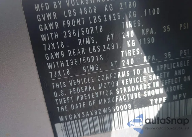 WVGAV3AX9DW580009: 44244782