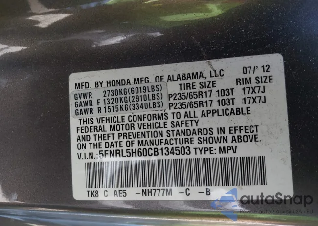 5FNRL5H60CB134503: 44245640