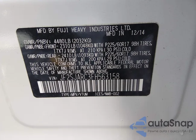 JF2SJARC3FH563158: 44245829