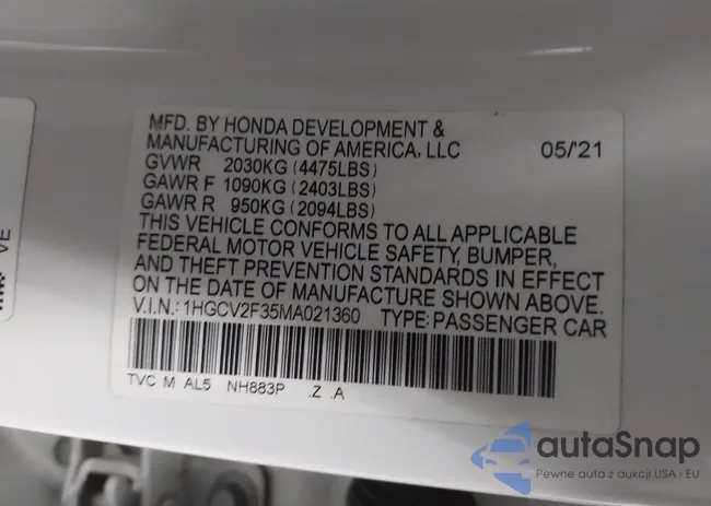 1HGCV2F35MA021360: 44246322