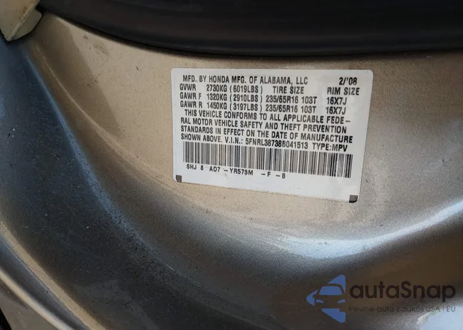 5FNRL38738B041513: 44246561