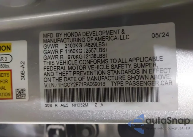 1HGCY2F71RA069018: 44245854