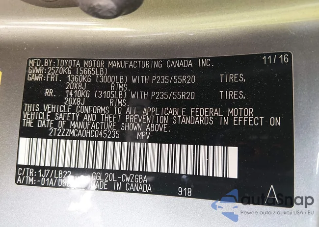 2T2ZZMCA0HC045235: 44247327