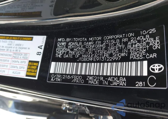 JTDBCMFE9T3122997: 44247389