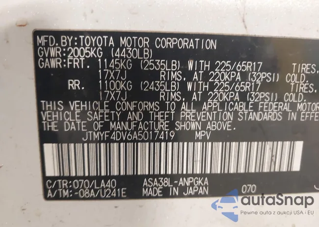 JTMYF4DV6A5017419: 44247407