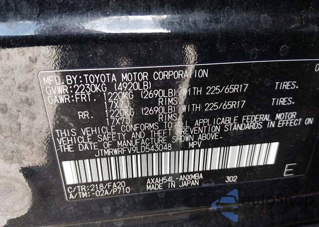 JTMRWRFV9LD543048: 44247443