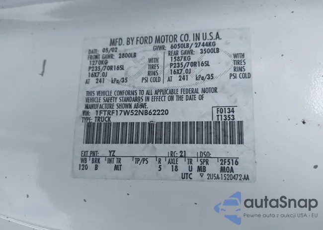 1FTRF17W52NB62220: 44247533