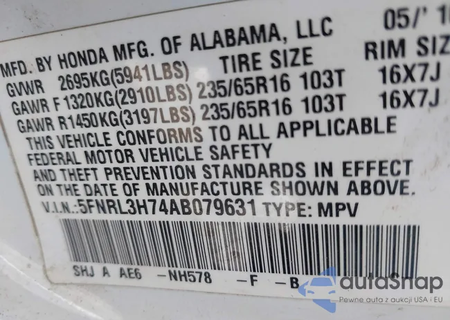 5FNRL3H74AB079631: 44247005