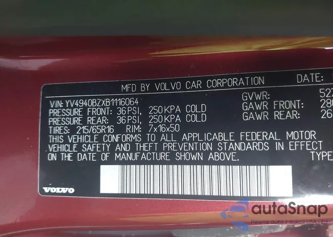 YV4940BZXB1116064: 44249231