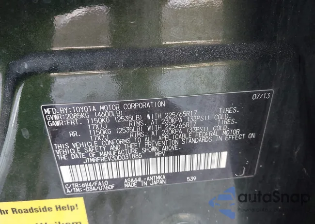 JTMRFREV3DD031885: 44248917