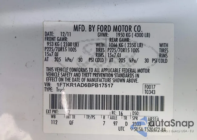 1FTKR1AD6BPB17517: 44249100