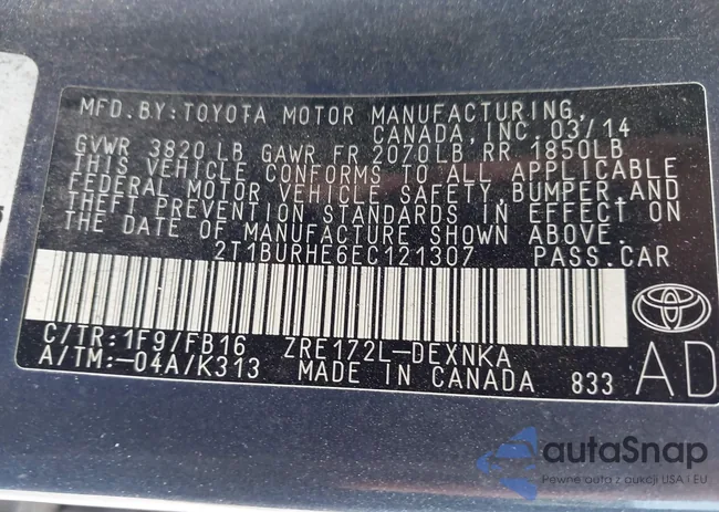 2T1BURHE6EC121307: 44250570