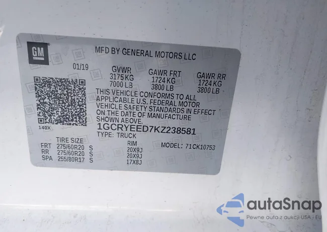 1GCRYEED7KZ238581: 44250750