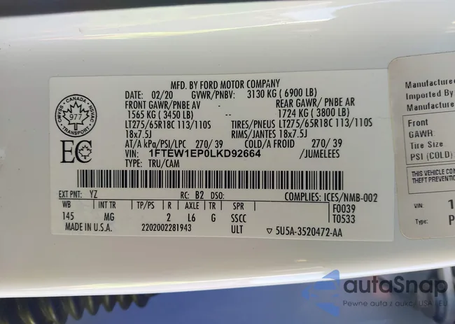 1FTEW1EP0LKD92664: 44250218