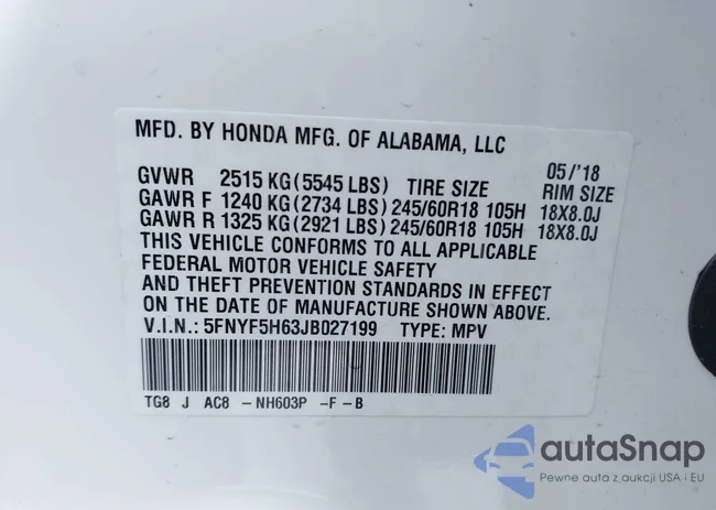 5FNYF5H63JB027199: 44251311