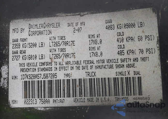 1D7KS28A57J587205: 44251473