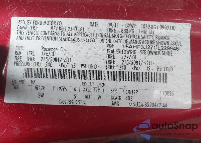 1FAHP3J27CL229946: 44251626